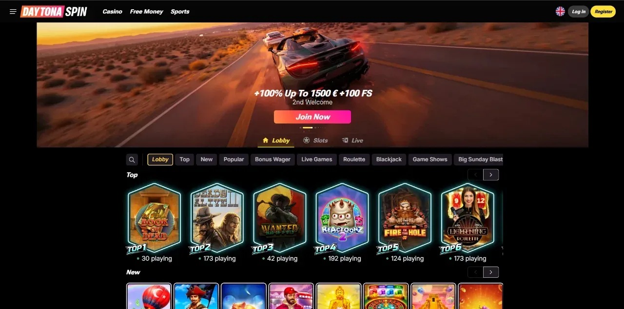 Daytona Spin Casino Nederland – Welkomstpakket tot €1.500 + 100 Gratis Spins