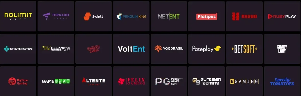 Logos van softwareproviders zoals Pragmatic Play en Play n GO bij Daytona Spin