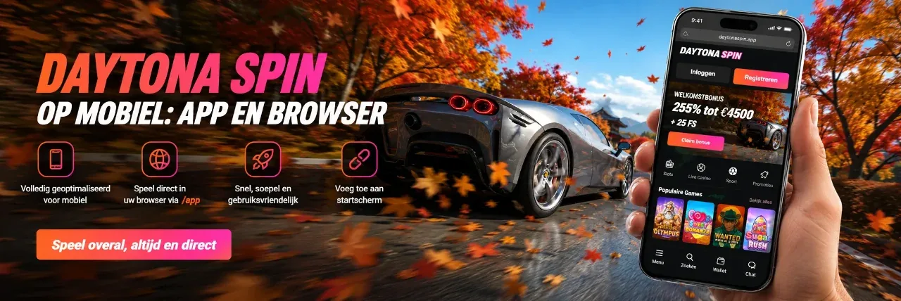Mobiele versie van Daytona Spin op smartphone in de browser